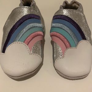 Robeez rainbow metallic leather moccasins, 12-18m